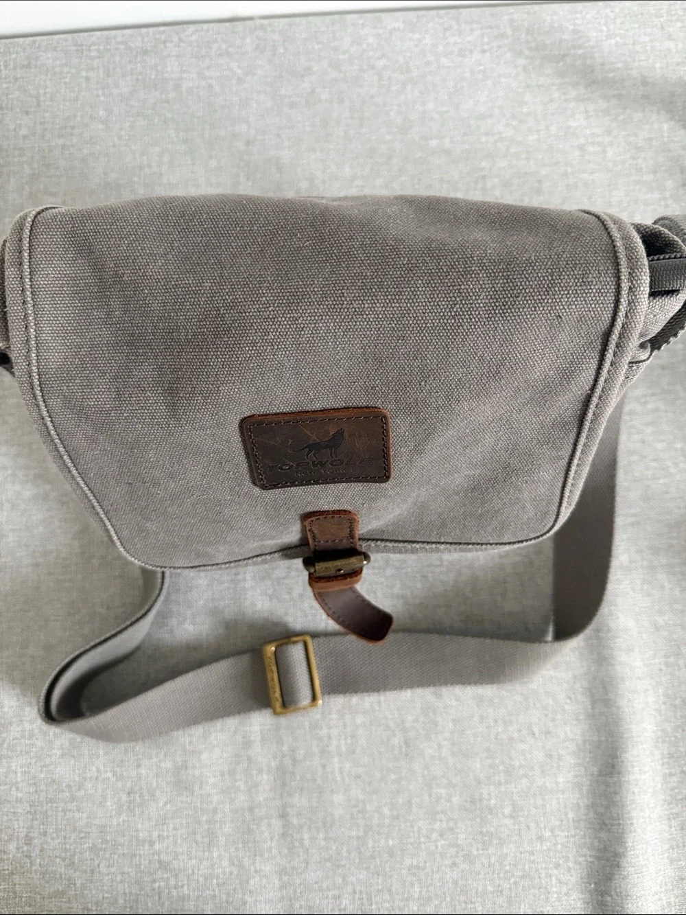 Casual Gray Canvas Messenger Bag with Leather Trim